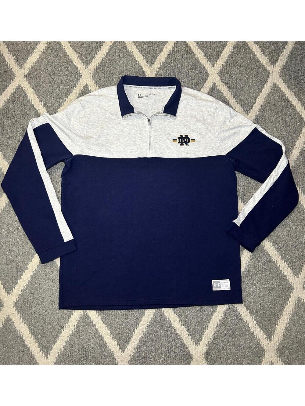 Under Armour Navy/White Notre Dame Fighting Irish Green Quarter-Zip Pull Men’s L